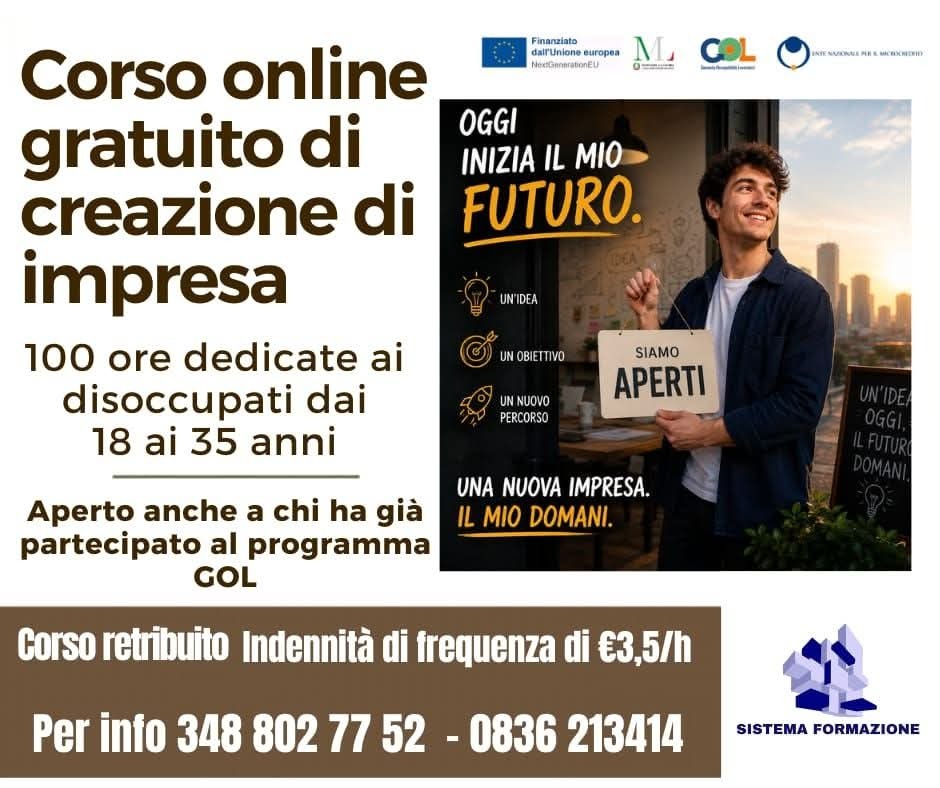 notizia in categoria AUTOIMPIEGO: CORSO GRATUITO AUTOIMPIEGO